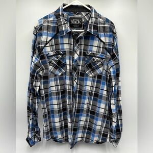 Buckle Black Men's Plaid Snap Button Shirt Athletic Fit Blue Gray‎ XL